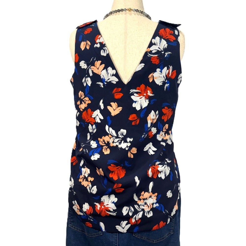 Banana Republic Floral Sleeveless Blouse Womens M Bow Tied Shoulders Deep V Back - Picture 8 of 12